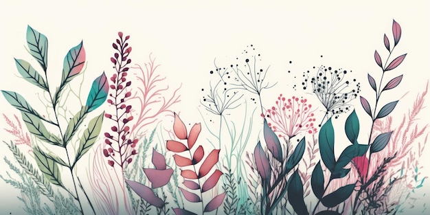 Haufen bunter Blumen im Aquarell-Stil Schönes Illustrationsbild Generative AI
