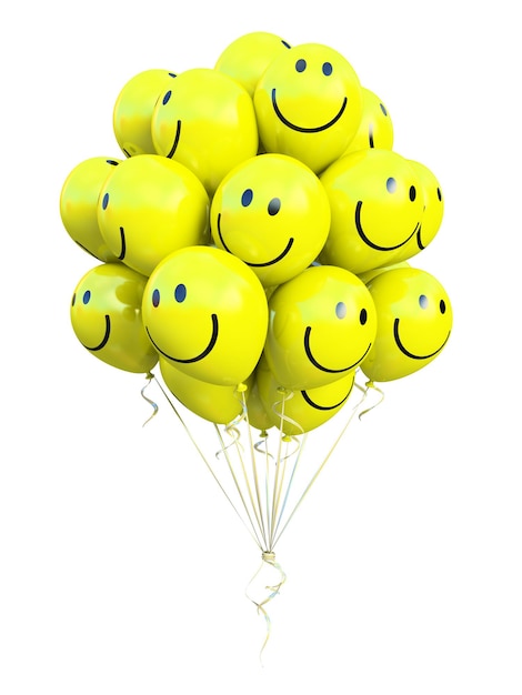 Haufen gelber Luftballons lächelnd