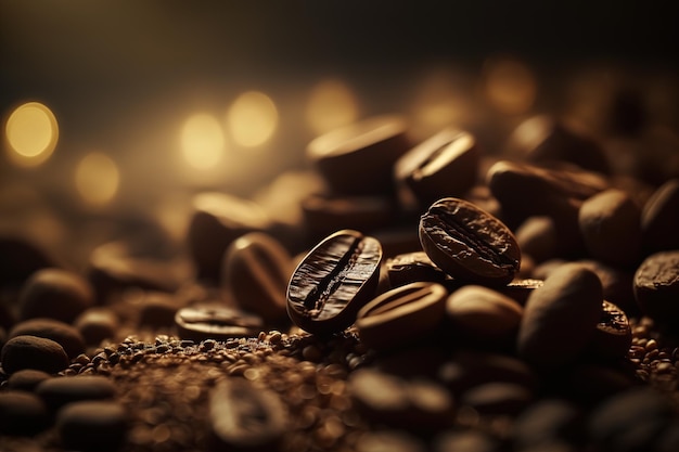 Haufen gerösteter Kaffeebohnen auf dunklem Hintergrund