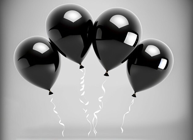 Foto haufen schwarzer luftballons mit roter geschenkbox
