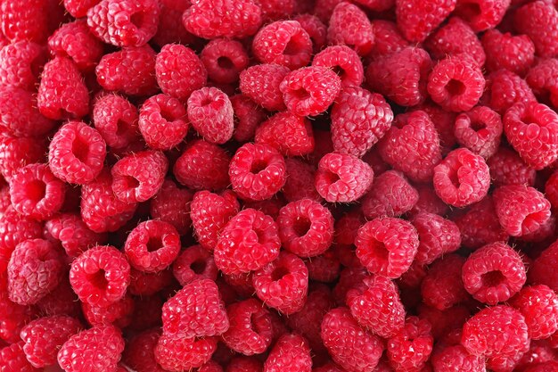 Haufen süßer roter Himbeeren aus nächster Nähe