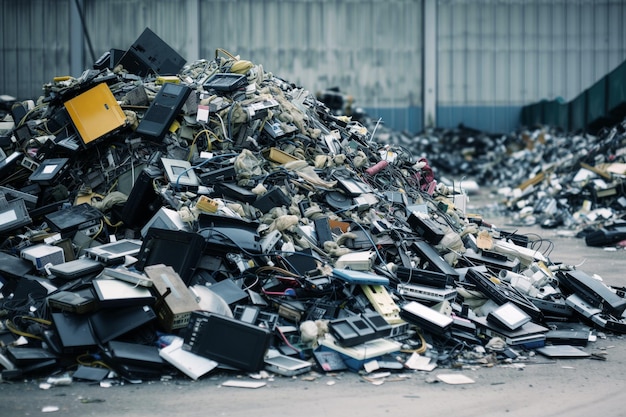 Foto haufen von elektronischen abfällen in einer recyclinganlage