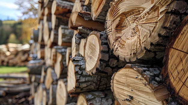 Foto haufen von gehacktem brennholz, der für den winter vorbereitet ist