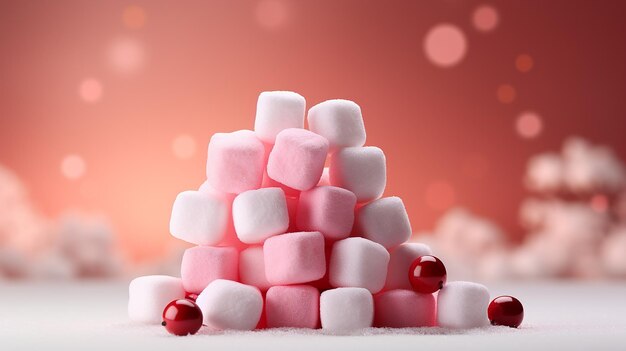 Foto haufen von marshmallows auf dem tisch close-up weihnachtsmahlzeit hintergrund ki-generiertes bild