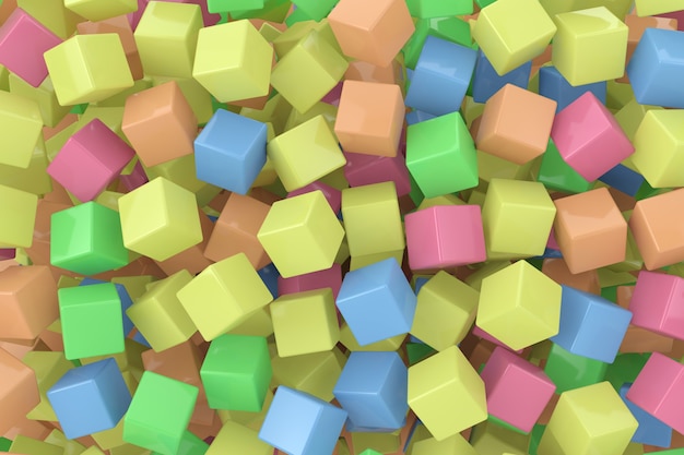 Haufen von Multicolor Cubes als Hintergrund extreme Nahaufnahme. 3D-Rendering