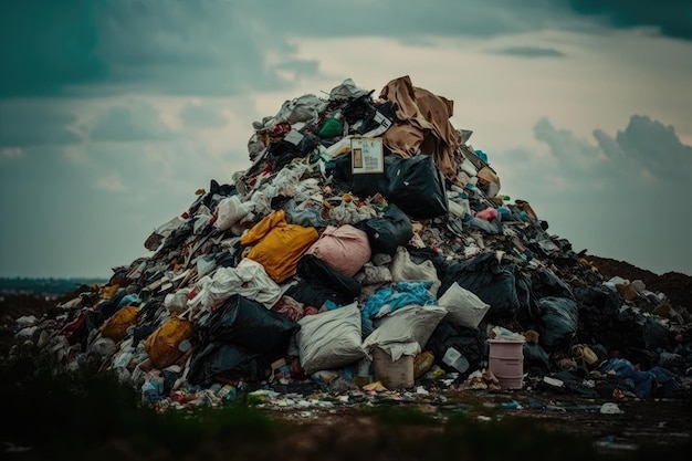 Haufen von Plastikmüll und überlaufendem Müll auf Deponien