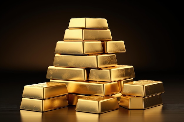 Haufen wertvoller Goldbarren. Währungsgrundsätze