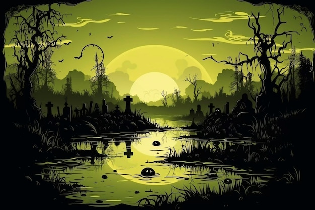 Haunted Haven Scary Cemetery Ilustración IA generativa