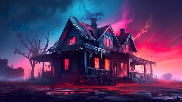 Haunted House Synthwave 80s ai generieren