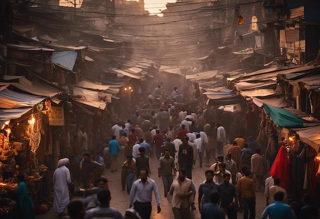 Hauptmarkt am späten Nachmittag Paharganj Indien Fotografie