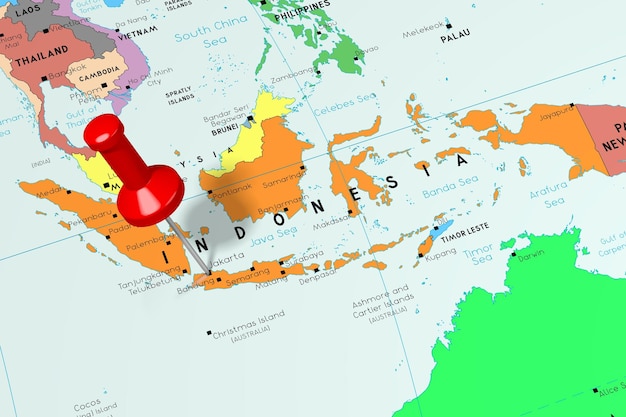 Hauptstadt Indonesiens Jakarta auf politischer Karte festgesteckt