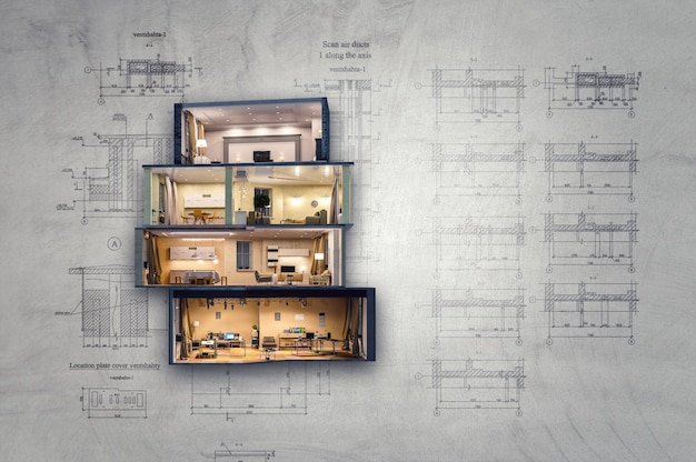 Haus als Symbol für Immobilien und Bau. Gemischte Medien