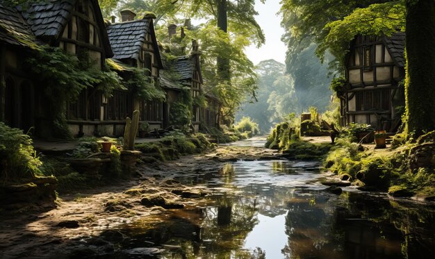 Foto haus am fluss an einem sommertag selektive weiche fokussierung