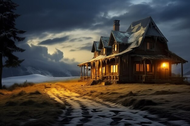 Haus am Meer mit Mond