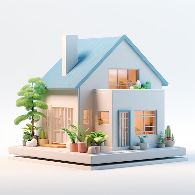 Haus auf weißem Hintergrund 3D-Illustration