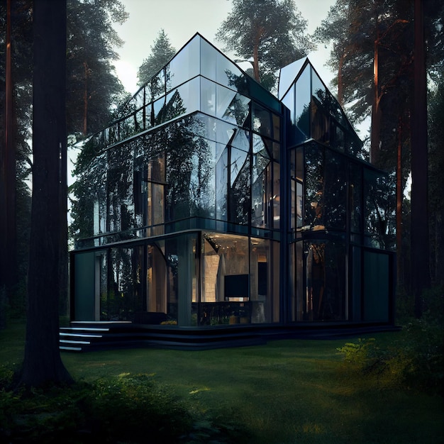 Haus aus Glas, umgeben von transparentem Gebäude der Natur