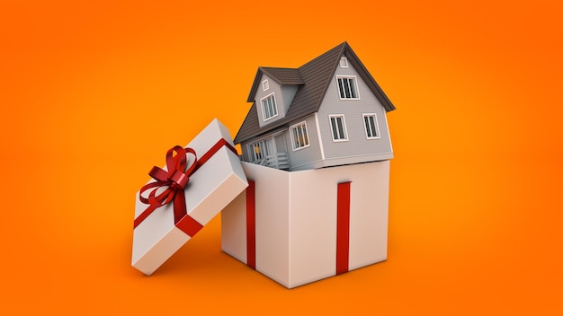 Haus. Geschenkbox-Konzept. 3D-Rendering