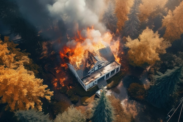 Haus im Feuerwald Erzeuge KI