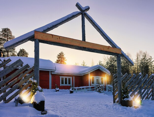 Haus in der Rentierfarm im Winter Rovaniemi, Lappland, Finnland.