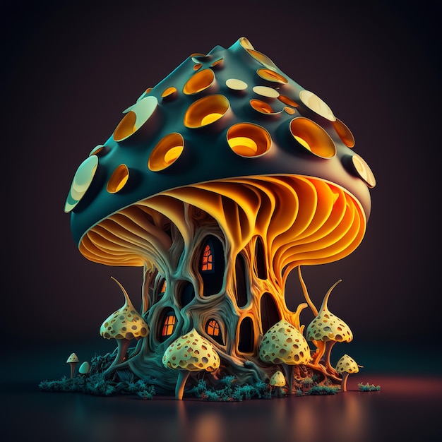 Haus in Form eines Pilzes, eine fabelhafte Fantasy-Illustration