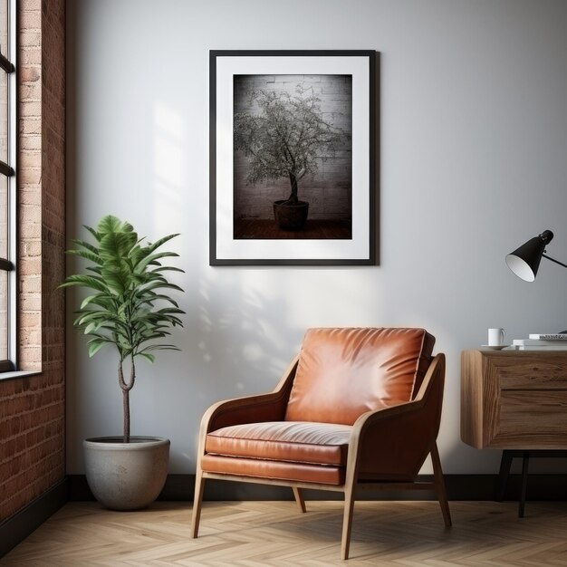 Haus Innenwohnzimmer Innenraum Bildrahmen an der Wand Wohnzimmer fotorealistisch