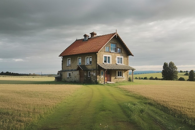 Haus isoliert auf dem Feld