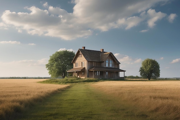 Foto haus isoliert auf dem feld