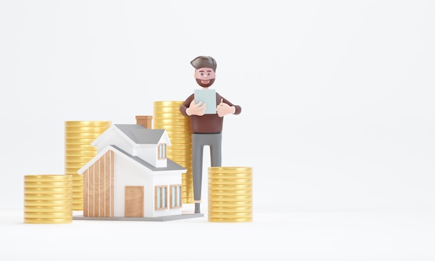 Haus mit Münzstapel Konzept von Darlehen und finanziellen und Versicherungsmöglichkeiten3d-Renderingx9