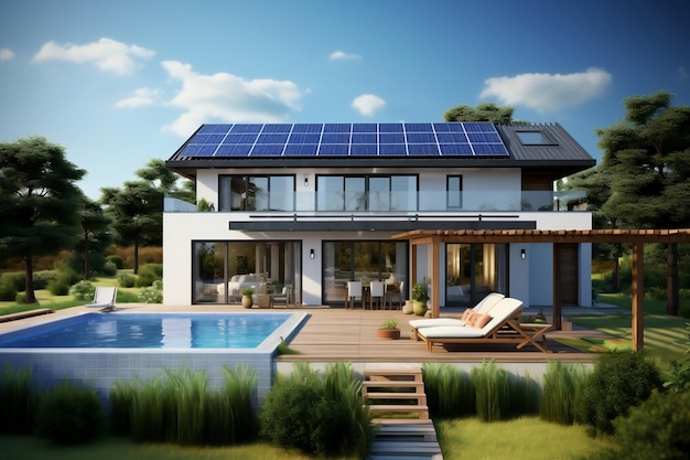 Haus mit Photovoltaik-Paneelen auf dem Dach. Generative KI