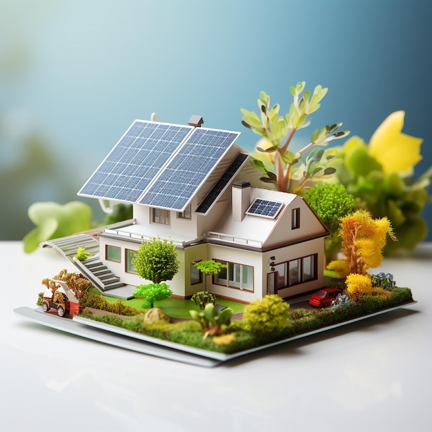 Haus mit Solarpanelen auf dem Dach Alternatives Energiekonzept