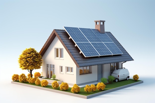Haus mit Sonnenkollektoren auf dem Dach Alternatives Energiequellenkonzept