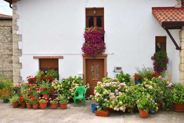 Haus mit Terrasse, die mit Blumen aus dem Naturpark Valderejo bedeckt ist