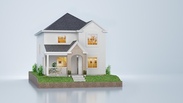 Hausdesign und Rasengras im Immobilienverkauf Premium-Foto mit Vorderansicht des weißen Hintergrunds