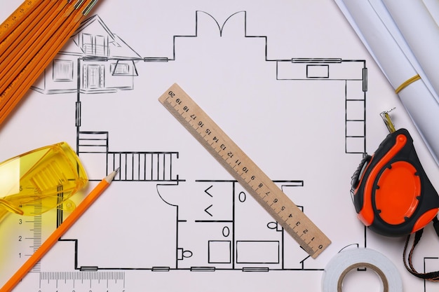 Hausdesignkonzept von oben aus flache Lage