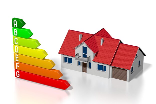 Hausform und Energieverbrauchseffektivitätsdiagramm 3D-Darstellung