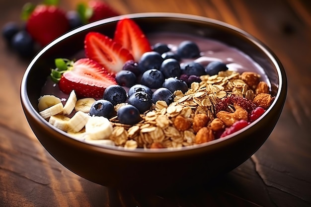 Hausgemachte Acai Bowl mit Müsli und Beeren