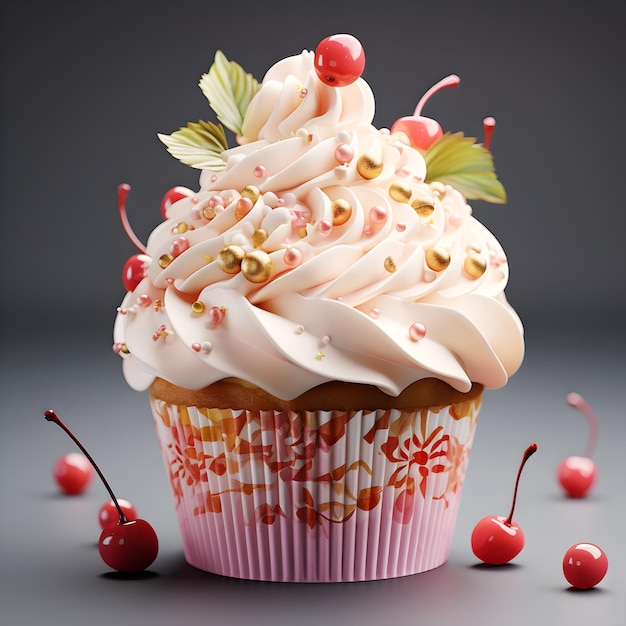 Hausgemachte Bäckerei schmackhafte Erdbeer-Kirsche und Beeren-Cupcake mit Schlagsahne