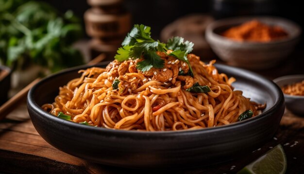 Hausgemachte Bolognese-Sauce auf einem von KI erzeugten Teller mit frischer Pasta