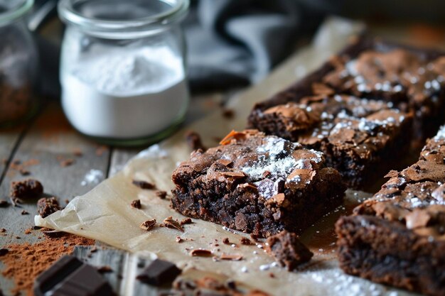 Foto hausgemachte brownies mit milchschokoladenstücken oben