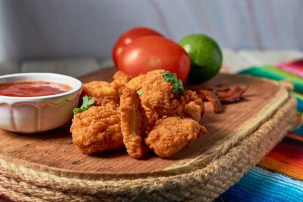 Hausgemachte frittierte mexikanische Chicken Wings ohne Knochen mit Ketchup