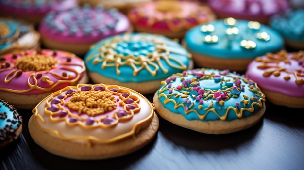 Foto hausgemachte gourmet-kekse mit bunter glasur und süßes