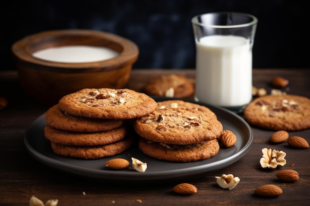 Hausgemachte Haferkuchen mit einer Tasse Milch