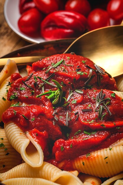 Hausgemachte italienische Pasta mit Tomatensauce