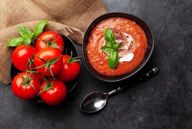 Hausgemachte kochende kalte Gazpacho-Suppe