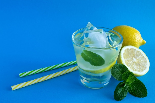 Hausgemachte Limonade mit Zitrone und Minze im Glas