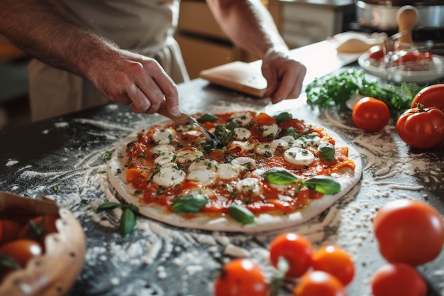 Foto hausgemachte pizza zubereiten