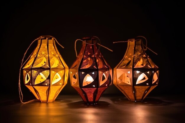 Foto hausgemachte ramadan-lampen vor einem dunklen hintergrund