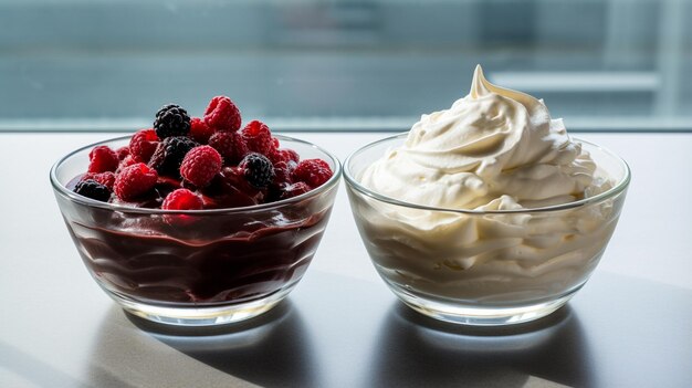 hausgemachte Schokolade mit Schlagsahne und Kirschen