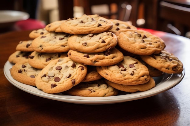 Hausgemachte Schokoladen-Chip-Kekse ein Winter-Verzeihung auf dem Tisch erzeugt