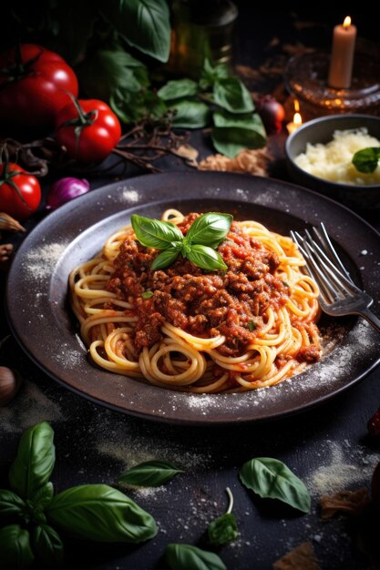 Hausgemachte Spaghetti Bolognese mit Fleisch und Nudeln Illustration AI GenerativexA